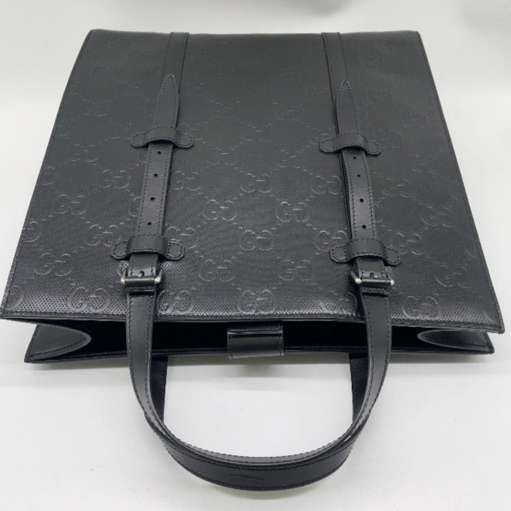 SALE! Authentic Gucci GG Black Embossed Leather Briefcase Tote W Dust Bag UNISEX - Picture 14 of 15